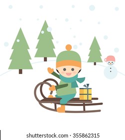 Boy sledging, can be used separately
