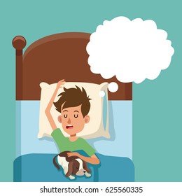 boy sleep dream with dog in bed