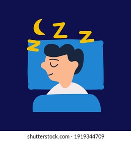 Boy sleep at night. Hand drawn illustration on dark background.