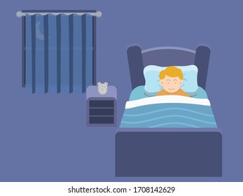 a boy sleep on time illustration