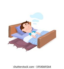 Boy sleeping in bed - flat style, cartoon character.
