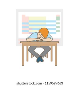 A boy sleeping at a desk. Vector illustration.