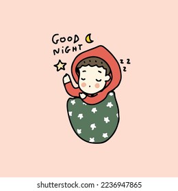 Niño durmiendo, estilo dibujado a mano alzada