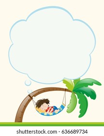Boy sleeping in hammock with thought cloud