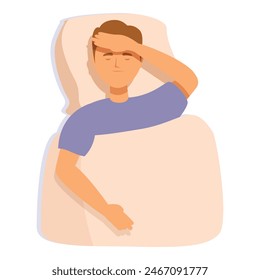 Boy sleeping with hand on face icon cartoon vector. Sleepy resting. Pillow happy