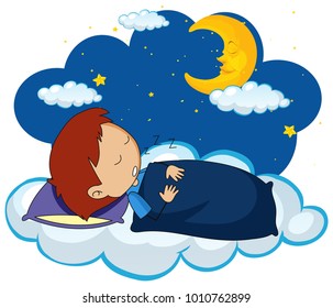 Boy sleeping at night illustration