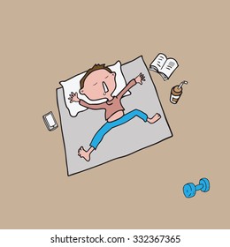 Boy sleeping on bed cartoon