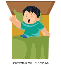 Boy is sleeping on bed. Vector graphic illustration. Individually on a white background. 