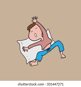 Boy sleeping on pillow cartoon