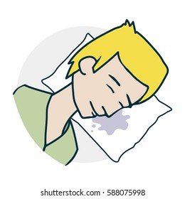 Boy sleeping on a pillow. Sleeping problems. Illustration of a funny cartoon style