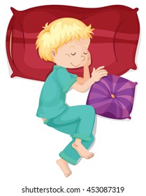 Niño durmiendo en ilustración de almohada roja
