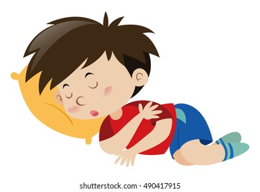 Boy sleeping on yellow pillow illustration