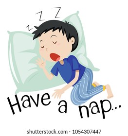 Boy sleeping with phrase have a nap illustration