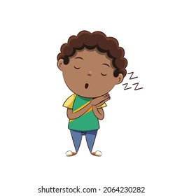 Boy sleeping standing up, vector illustration