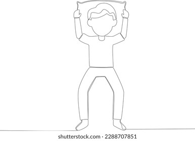 A boy sleeping without a blanket. Sleep one-line drawing