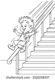 Boy Sliding Down The Banister