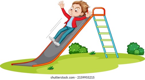 A boy sliding down a slide illustration