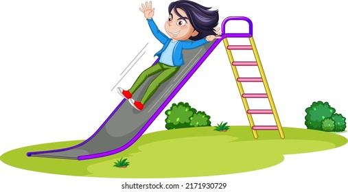 A boy sliding down a slide illustration