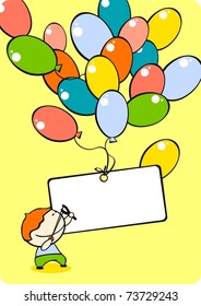 Boy with a slingshot trying to shoot down a balloon