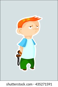 Boy with slingshot - vector illustration