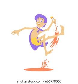 Boy slip and falling on the wet floor.Vector illustration of summer boy.