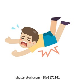 Boy slip and stumble on the floor, vector illustration.