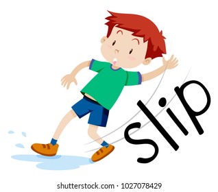 Niño resbalando en la ilustración del piso húmedo