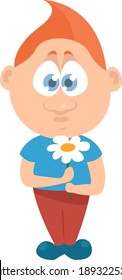 Junge mit kleiner Blume, Vektorgrafik auf weißem Hintergrund