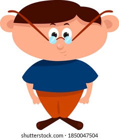 Chico con pequeños vidrios, ilustración, vector sobre fondo blanco