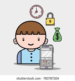 boy with smartphone and chat icon message