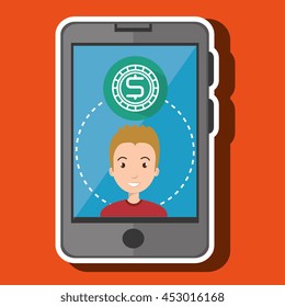 boy and smartphone isolated icon design, vector illustration  graphic 