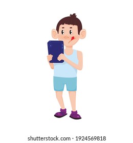 Chico con el smartphone. Ilustración vectorial.