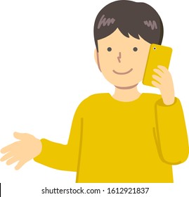 Boy with smartphone in yellow clothes