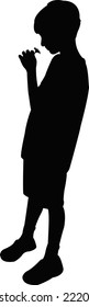 a boy smelling the flower, silhouette vector