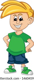 the boy smiled with hands on hips cartoon vector illustration