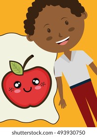 boy smiling and apple