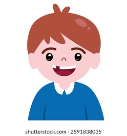 A boy is smiling with broken tooth for dental clinic, hospital and illustration