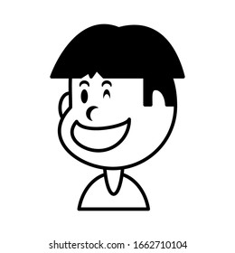 Junge, der auf weißem Hintergrund lächelt Vektorillustration Design