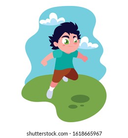boy smiling and playing outdoors vector illustration design