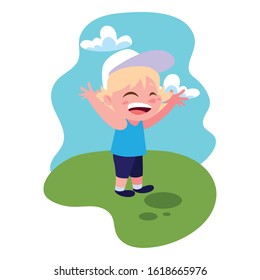 boy smiling and playing outdoors vector illustration design