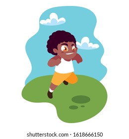 boy smiling and playing outdoors vector illustration design