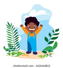 boy smiling and playing outdoors vector illustration design