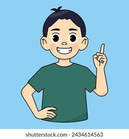 Boy smiling and pointing with finger up