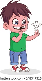 Boy smiling and showing his fallen tooth