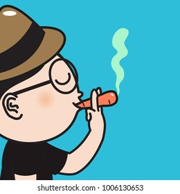 Boy Smoking Carrot. Concept Of Consuming Healthier Food Rather Than Smoking Cigarette Campaign Card Character illustration