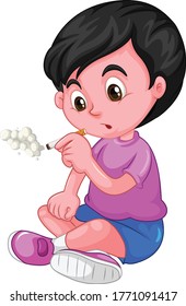 A Boy Smoking Cigarette cartoon vector art and illustration