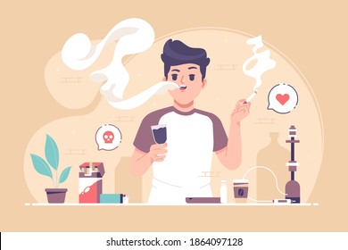 a boy smoking cigarette concept illustration