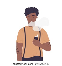 Boy smoking electronic cigarette. Smoker teenager, tobacco addiction vector illustration