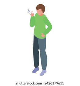 Vector isométrico del icono del cigarrillo del niño. Enfermedad de la salud. Persona pasiva