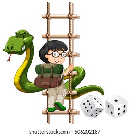 Boy and snake climbing up the ladder illustration